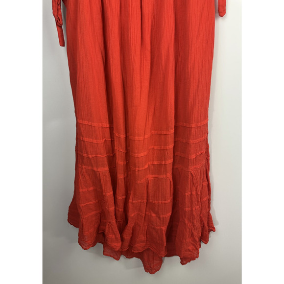 Free People Let's Be Friends Midi Dress Rome Red Boho Western Peasant Beach M - Picture 6 of 16